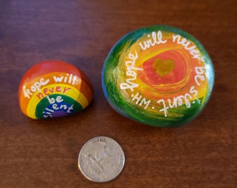 Harvey Milk rock, LGBTQ rock, Pride 2021, rainbow, equal rights, decorative rock, paperweight, hand painted, garden stone, holiday gift