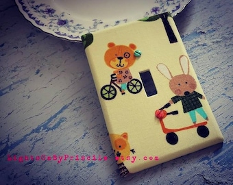 BEAR BUNNY BICYCLE Happy Animals Light Switch Plate Wall Outlet Cover  ~handmade by me~