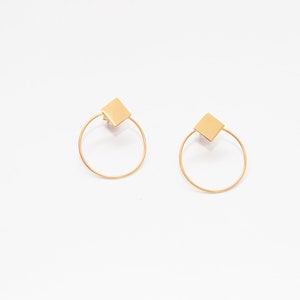 Circle earrings Hoop earrings Drop earrings Minimalist earrings 24K Gold plated Earrings for women Gold earrings image 2