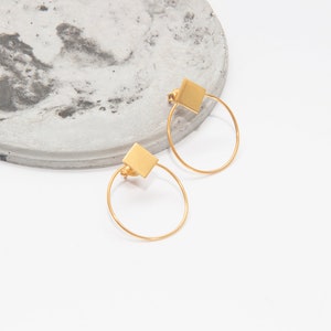 Circle earrings Hoop earrings Drop earrings Minimalist earrings 24K Gold plated Earrings for women Gold earrings image 3