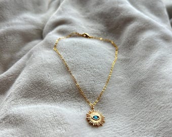 18k Gold Plated Evil Eye Anklet • Tarnish Resistant Boho Protection Bracelet