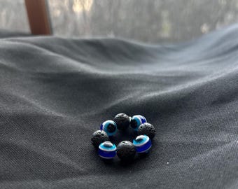 Anillo de piedra de lava con ojo turco, joyería de cuentas para protección natural, talismán de aromaterapia.
