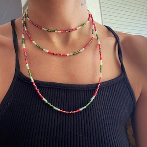 Watermelon glass bead necklace