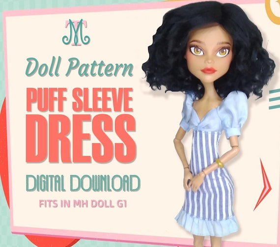 Puff Sleve Dress | DIGITAL Pattern Download Doll Clothes for monster doll default