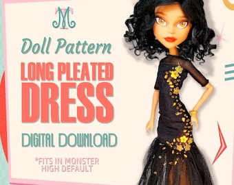Long Pleated Dress DIGITAL Pattern Download Doll Clothes  for Monster Doll G1