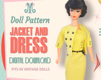 Jacket and Dress - DIGITAL Pattern Download Doll Clothes for Vintage Barbie doll