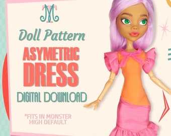 Asymetric Dress DIGITAL Pattern Download Doll Clothes for Monster Dolls default