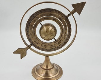 Brass Celestial Globe Armillary Globe Showpiece, Brass Armillary Sphere Decor, Nautical Brass Decor