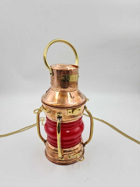 Copper and Brass Nautical Oil Lamp, 10 Ship Lantern, Antique Home Decor,  Marine Anchor Lamp Gift, Christmas Lights 