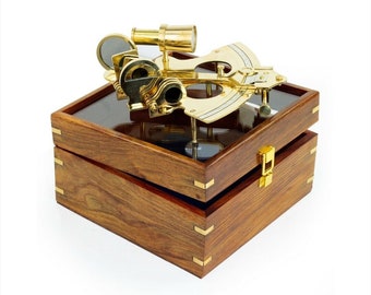 Holzkiste Nautisch Brass Gift Satz Vintage Maritim Kompass/Teleskop/Sextant W 