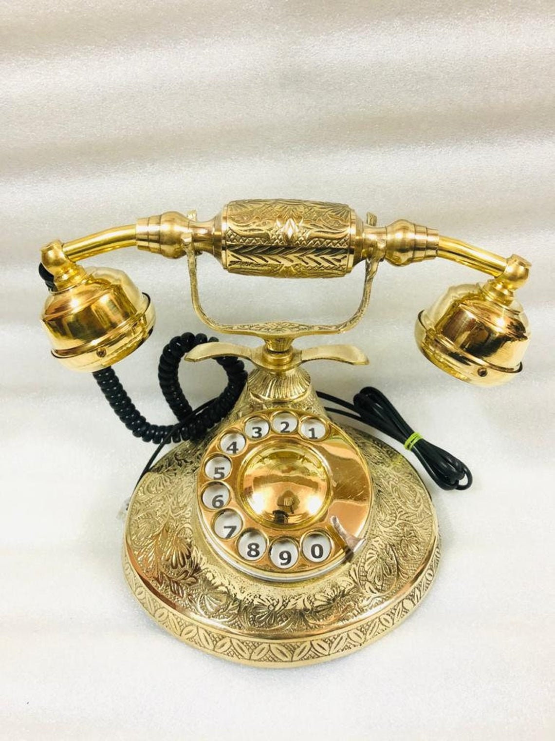 Antique Telephone Victorian Nautical Rotary Wood & Brass Working Phone Desk  Deco