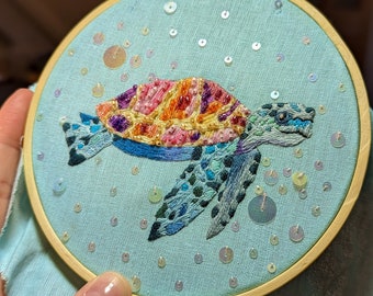 Meeresschildkröte hand bestickt Perlen Mini Hoop