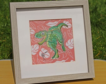 Hand stitched google eye fun dinosaur