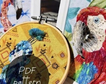 Roter Ara PDF-Stickmuster zum Herunterladen