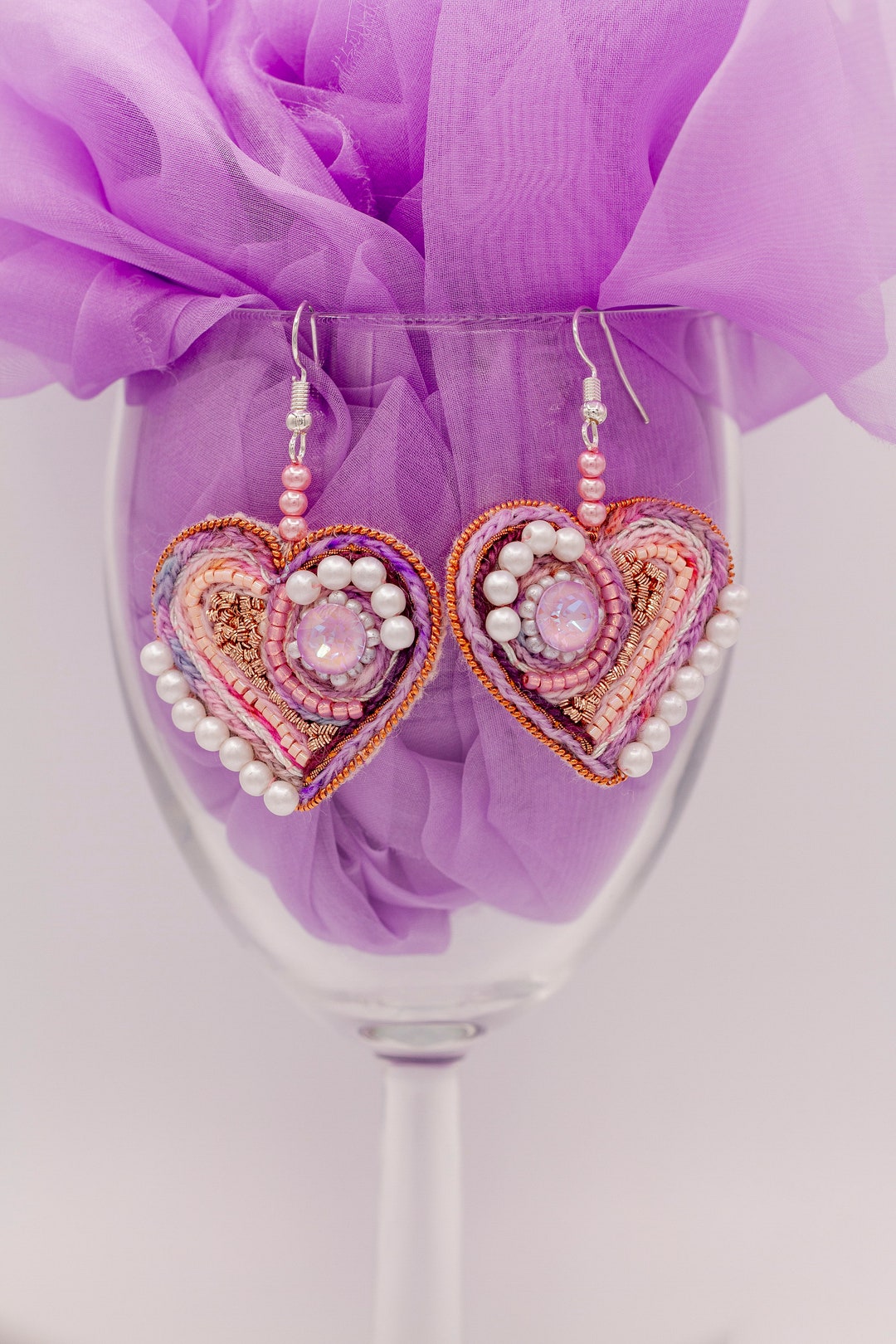 Hand Embroidered Valentines Day Earrings - Etsy UK