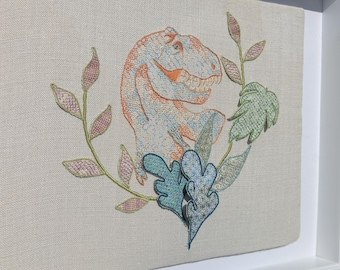 T-Rex Stickerei - Blackwork, 3D, gerahmt