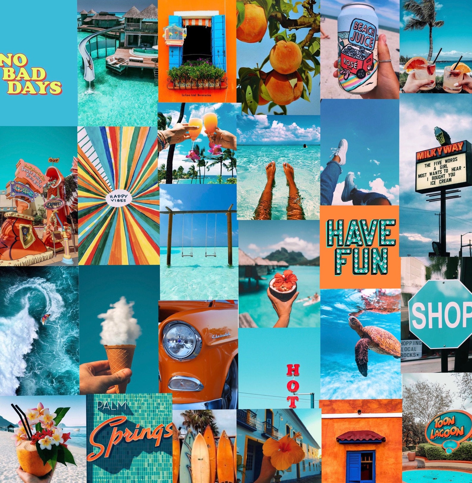 100 PCS Orange Summer Collage Kit Baddie Blue Aesthetic | Etsy