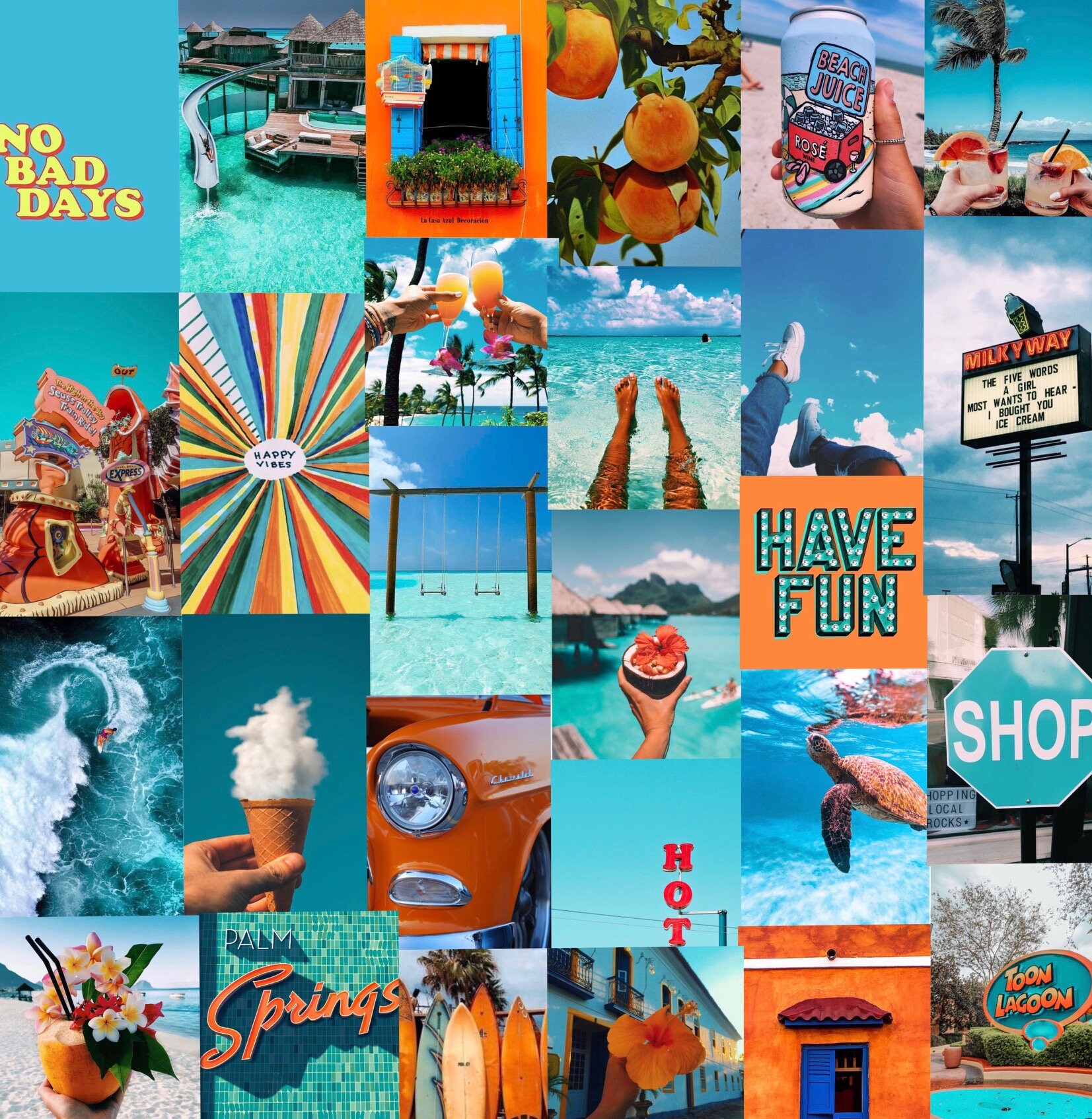 100 Pcs Orange Summer Collage Kit Baddie Blue Aesthetic Etsy