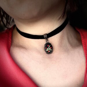 Hand Embroidered Velvet Choker: Botanical Rose Necklace