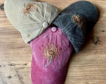 Embroidered Dandelion Denim Baseball Cap - Vintage Style