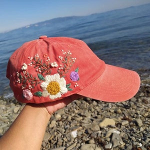 Hand Drawn Heart Embroidered Baseball Cap For Women | Dad Hat, 100% Cotton, One Size, Gray - View #4