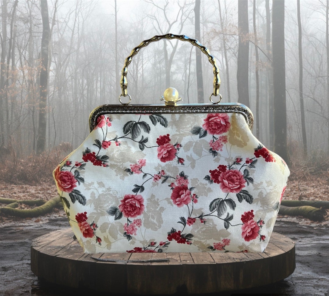 Handmade Fabric Hand Bag Clip on Bag Rose Pattern Bag Gift Etsy