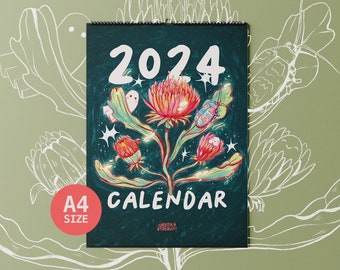 2024 Kalender | A4 Spiralkalender | Handgezeichnete Gespenst Illustration