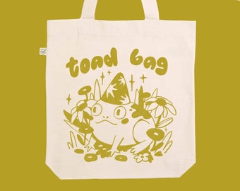 Frosch Tragetasche | Niedliche Kröte Poster | Siebdruck | Baumwoll Tragetasche | Einkaufstasche | Jutebeutel | Kröte Zubehör | Kunst-Tasche