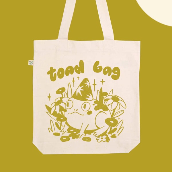 Frog Tote Bag | Cute Toad Print | Screen Printed | Cotton Totebag | Grocery Bag | Jute Bag | Toad Accessories | Art Bag