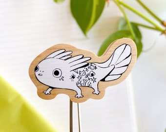 Axolotl aus Holz | Tier Pin | Unterwasser Kawaii Pin | Axolotl mit Tattoos