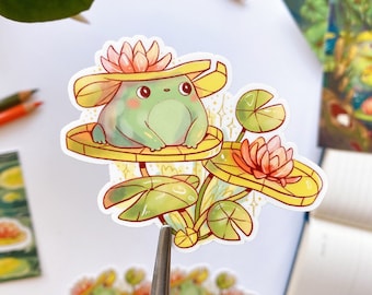 Water Lily Frog Sticker | Matte Vinyl Sticker | Laptop Sticker | Durable High Quality | Decorative Sticker