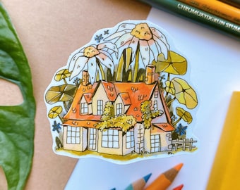 Flower House Sticker | Matte Vinyl Sticker | Laptop Sticker | Durable High Quality | Decorative Sticker