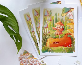 Mushroom girl Art Print | Patreon print October 2024 | 12 x 17 cm