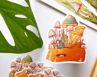 Mushroom Log Sticker | Matte Vinyl Sticker | Laptop Sticker | Durable High Quality | Decorative Sticker