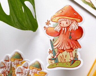 Mushroom girl Sticker | Matte Vinyl Sticker | Laptop Sticker | Durable High Quality | Decorative Sticker