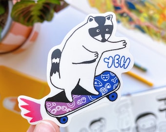 Skating Raccoon Sticker | Matte Vinyl Sticker | Laptop Sticker | Durable High Quality | Decorative Sticker