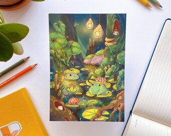 Frog Swamp Art Print | Patreon print June 2024 | 12 x 17 cm