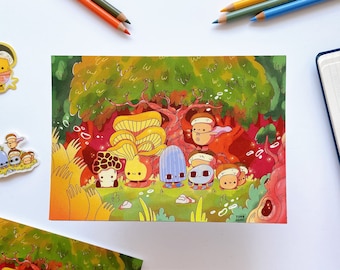 Mushroom Friends Art Print | Patreon print February 2024 | 12 x 17 cm