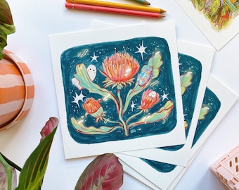 Flower Ghost Art Print | Floral Print | Square print | 21 x 21 cm