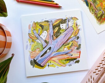 Branches Ghost Art Print | Floral Print | Square print | 21 x 21 cm