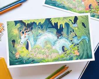 Big Forest Dragon Art Print | Nature Fantasy Print | Fantasy Dragon Decoration | 42 x 23,3 cm