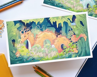 Forest Dragon Art Print | Nature Fantasy Print | Fantasy Dragon Decoration