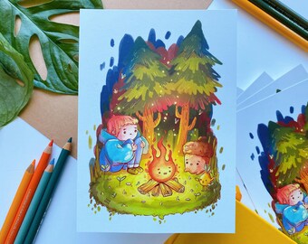 Campfire Art Print | Patreon print July 2024 | 12 x 17 cm