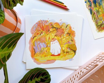 Summer Ghost Art Print | Floral Print | Square print | 21 x 21 cm
