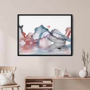 Framed Meditation Wall Art, Zen Landscape Print, Mindfulness Decor, Sailing Illusions Poster