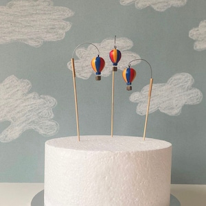 Rainbow Hot Air Balloon Cake Topper Set of 3 3D Birthday miniature decoration Hot Air Balloons, Up Up and Away Themed Party Decor