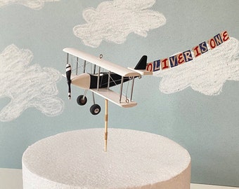 Airplane Cake Topper with Personalized Airplane Banner Custom Name Is One