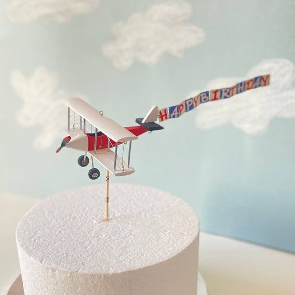Happy Birthday Airplane Cake Topper with happy birthday banner or any custom text. Airplane party, One, pilot birthday airplane cake topper