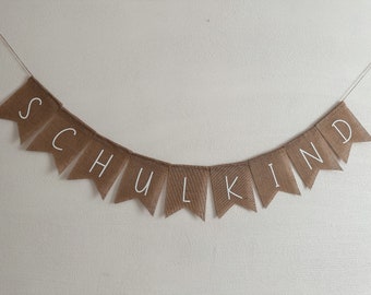 School child linen garland, school child pennant chain, school enrollment, first day of school, school enrollment decoration, garland, rustic pennant garland