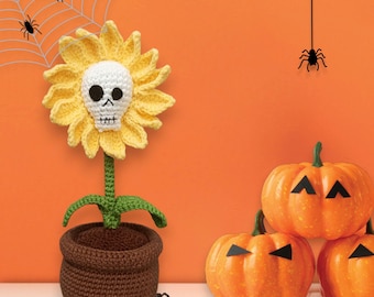 Maceta de Halloween, PATRÓN de crochet, Calavera de crochet, Monstruo amigurumi